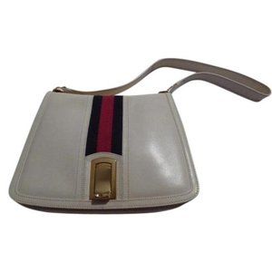 Gucci Vintage White BOHO Shoulder Bag Leather Red Blue Stripe